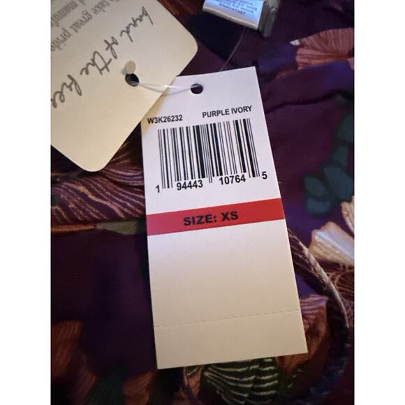 Land of the Free Floral Boho Long Sleeve Smocked Back Top XS Purple Ivory NWT - Picture 5 of 7